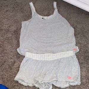 Women’s Gilly Hicks grey and white lace pajama top & shorts size M